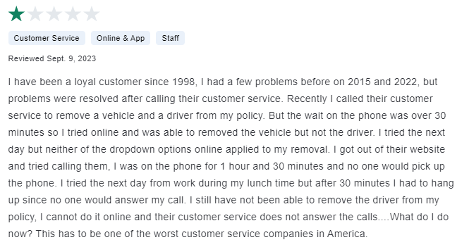 1-star customer review of 21st Century auto insurance
