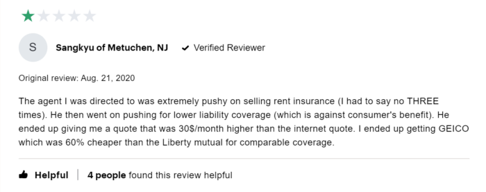 1-star review of Liberty Mutual customer service