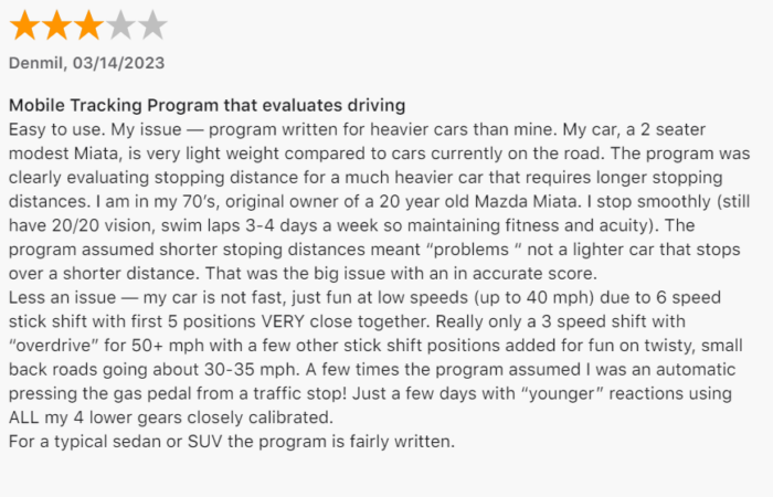 3-star review of Liberty Mutual app on Apple App Store