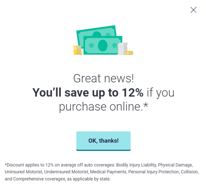 Liberty Mutual advertised discount for buying online