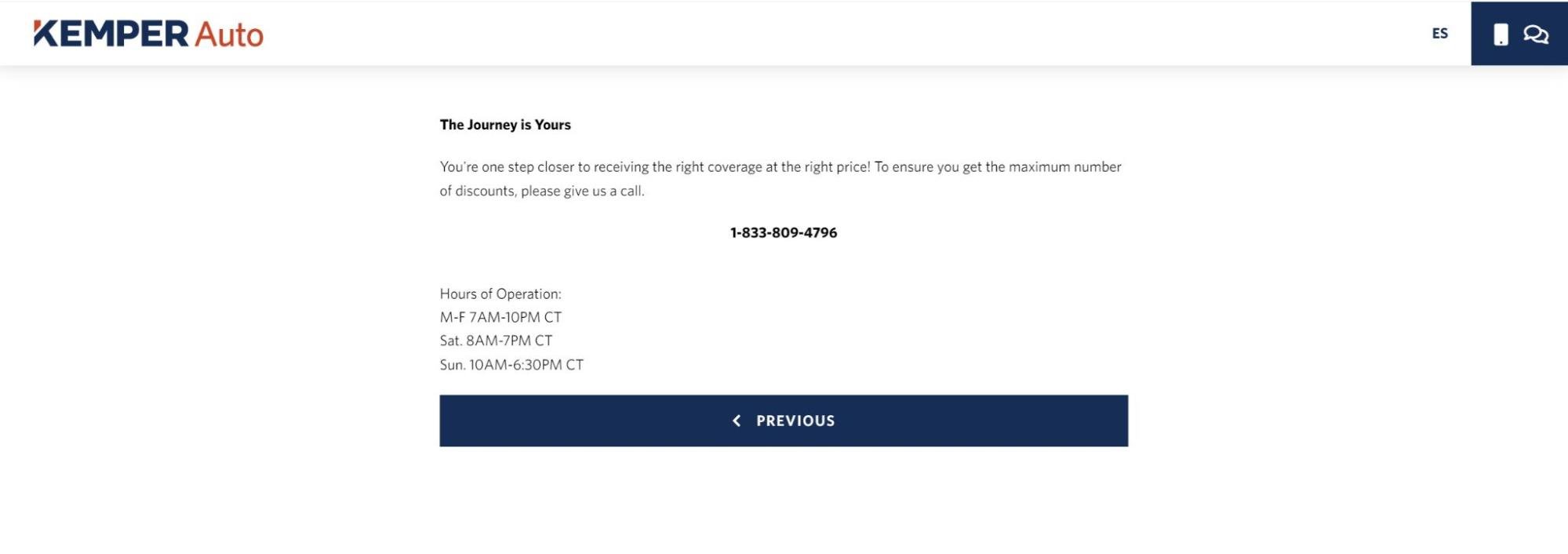 Kemper Auto customer service contact info page