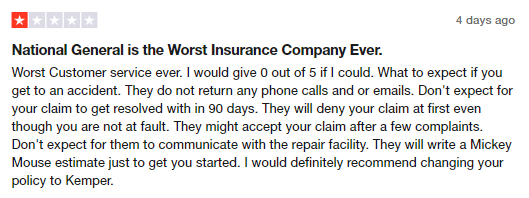 1-star customer review of National General insurance