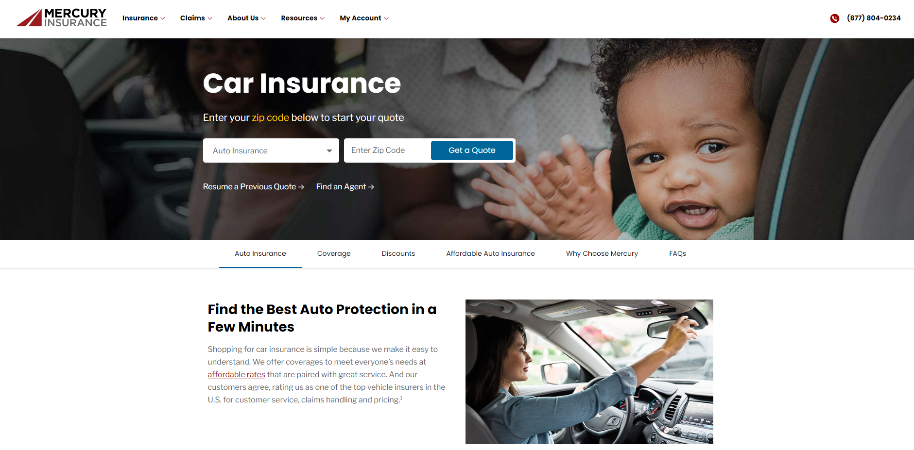 Mercury Insurance home page