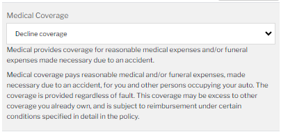 Informational box during Mercury Insurance quote explaining medical coverage and how it works