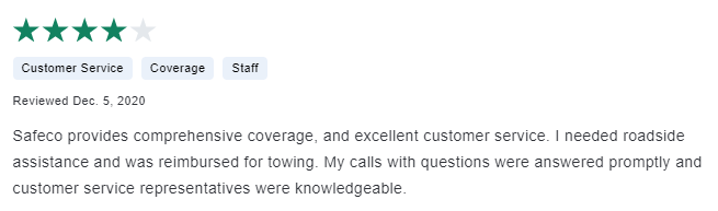 4-star customer review of Safeco