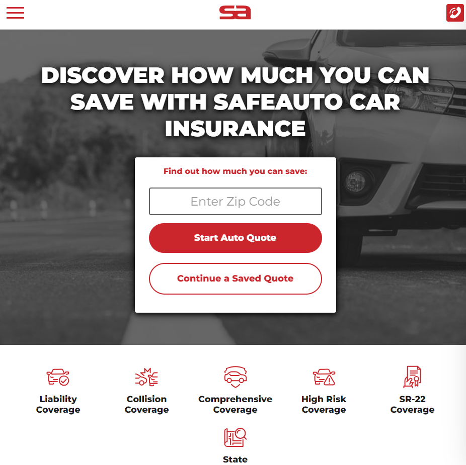 SafeAuto home page