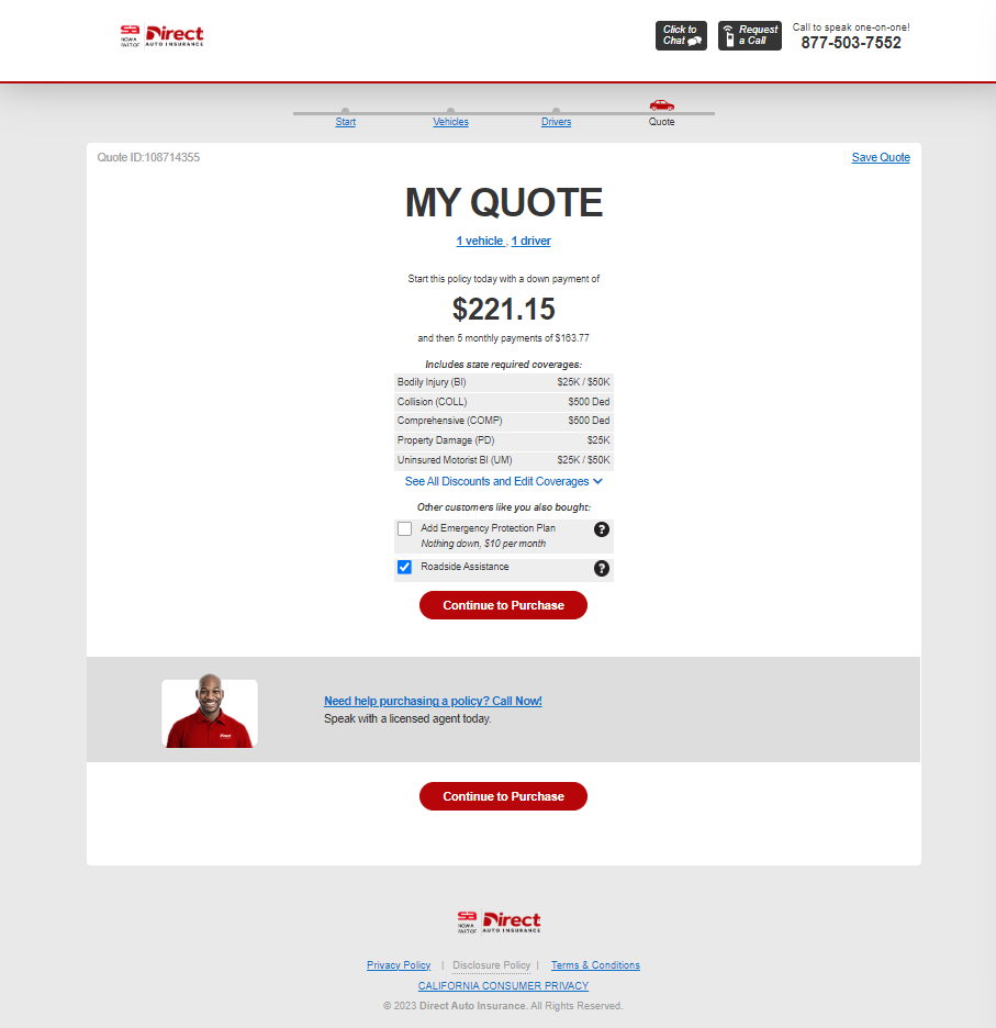 SafeAuto quote result page