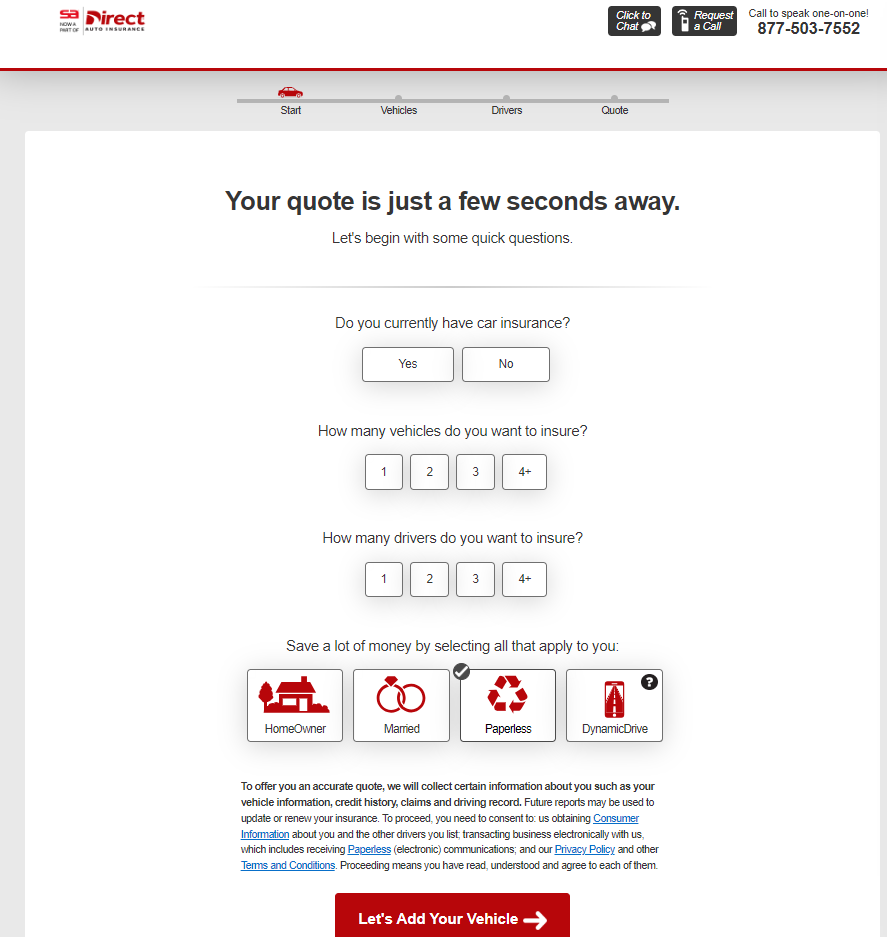 SafeAuto quote start page