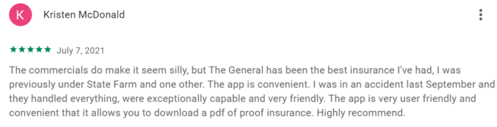 5-star customer review of The General Android app
