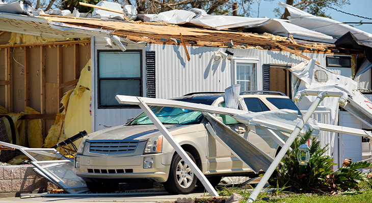 hurricane-damaged car by home 