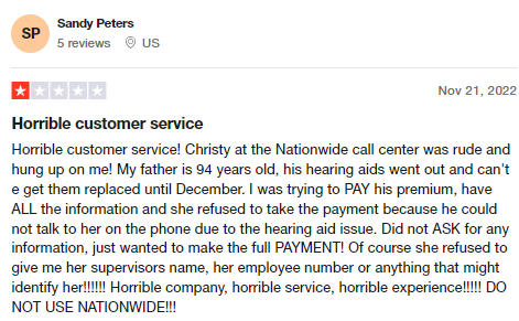 1-star review of Nationwide customer service
