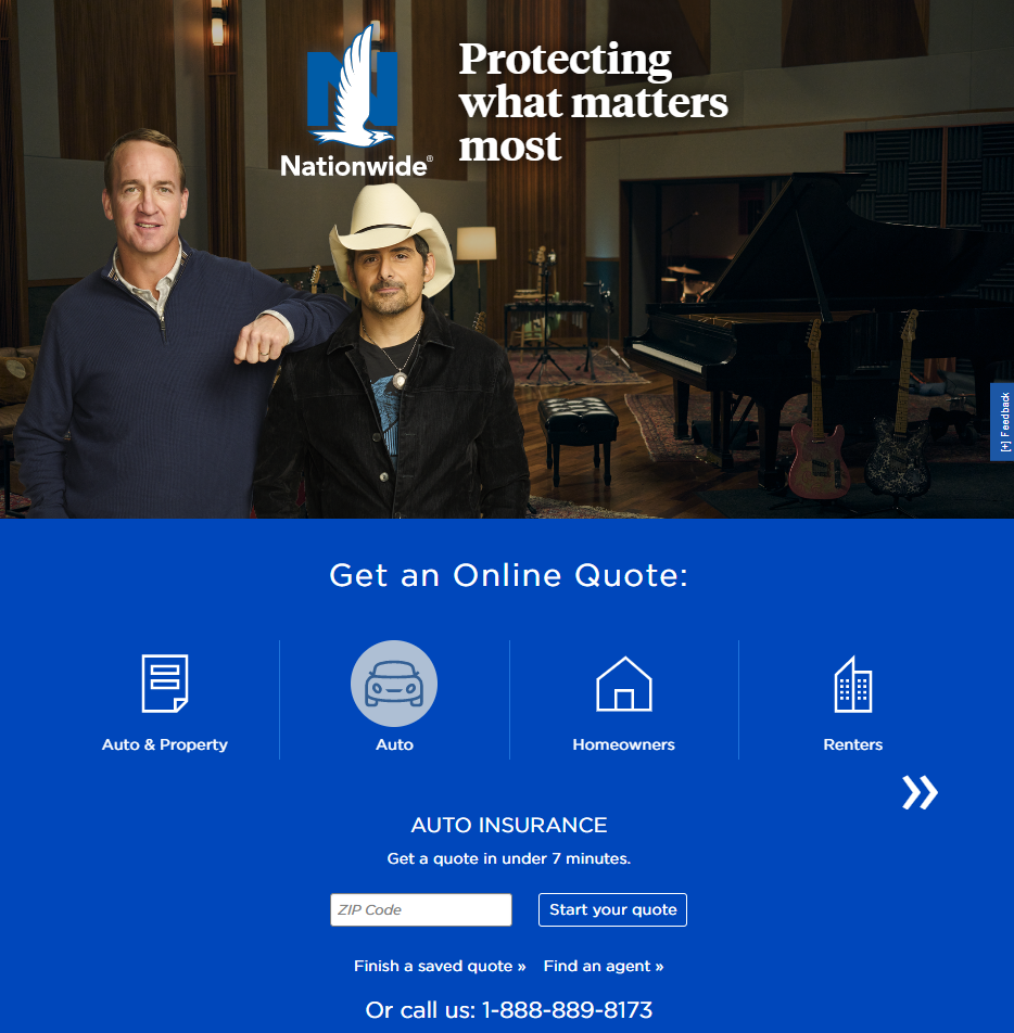 Nationwide home page for quotes