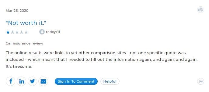 Insurify's one-star review on Clearsurance