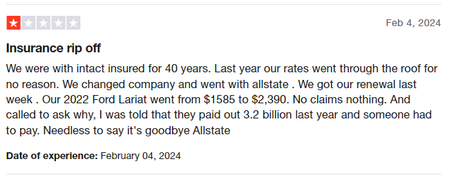 1-star customer review of Allstate auto insurance
