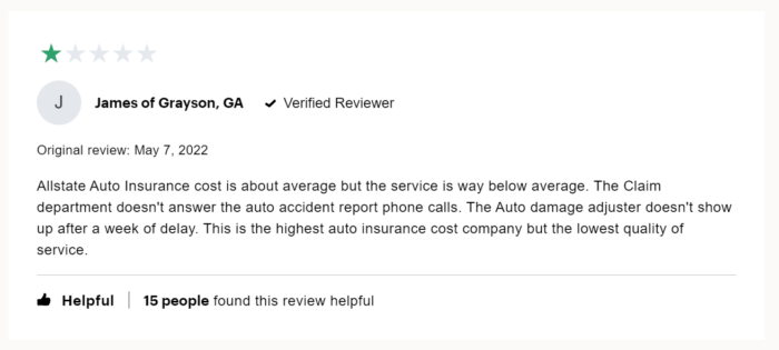 1-star review of Allstate on ConsumerAffairs