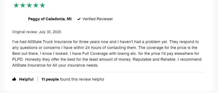 5-star review of Allstate on ConsumerAffairs