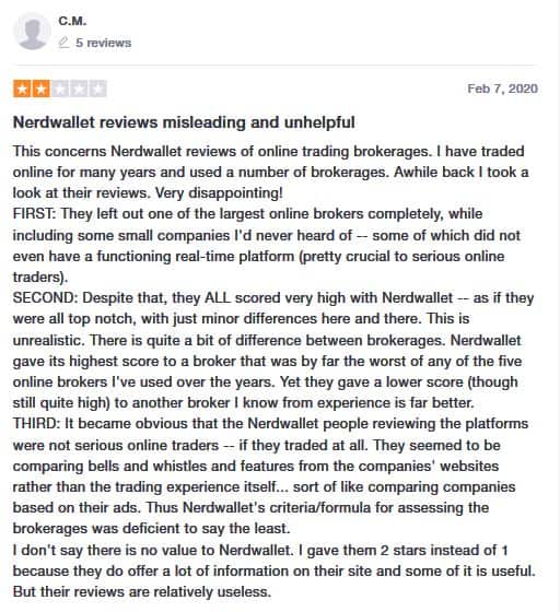 NerdWallet’s two-star review on Trust Pilot