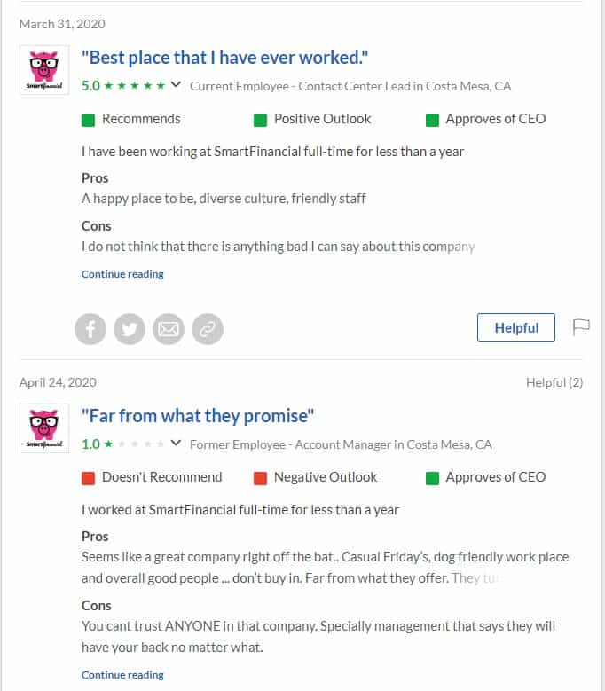 Employee reviews on Glassdoor