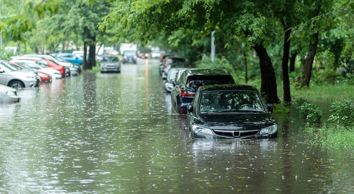 Cars in flooded street