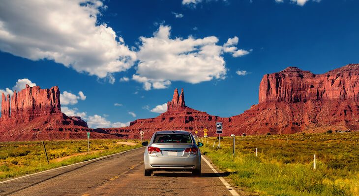 Car on the Monument Valley highway in Utah