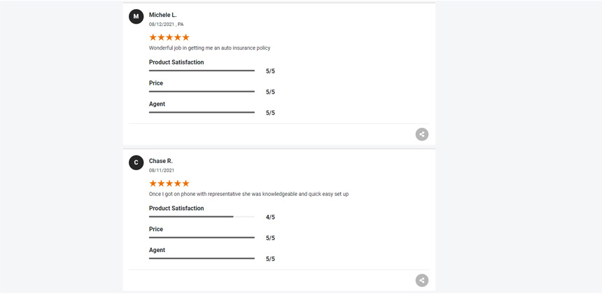 Screenshot of positive reviews of The Zebra on Shopper Approved