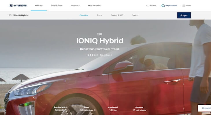 Hyundai IONIQ lease: Hyundai homepage