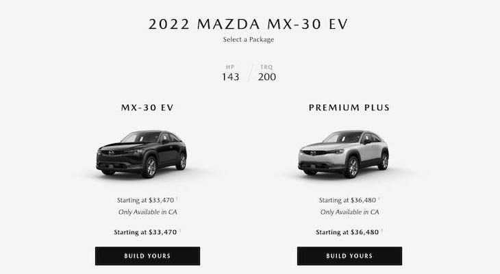 Mazda MX-30 price and variations