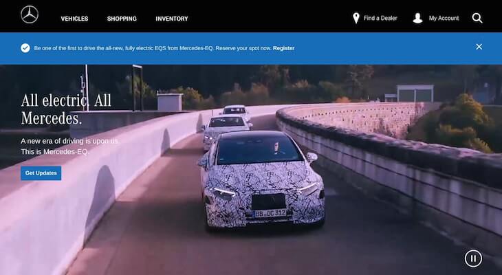 Homepage of Mercedes Benz EV