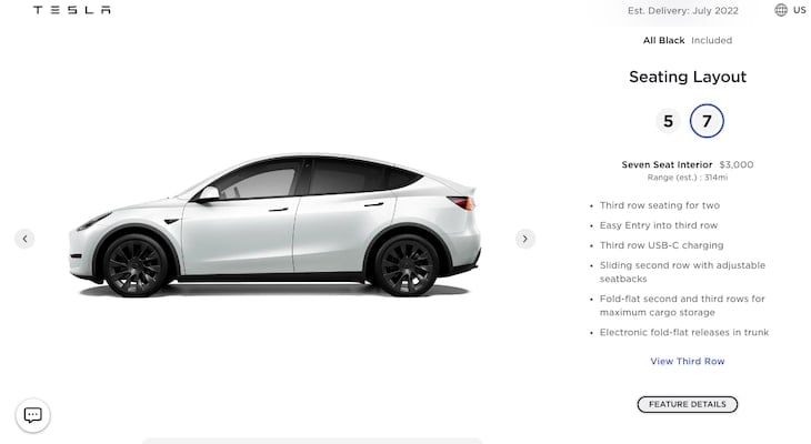Tesla Model Y seating layout and options
