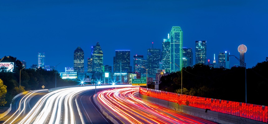 Dallas skyline over highway