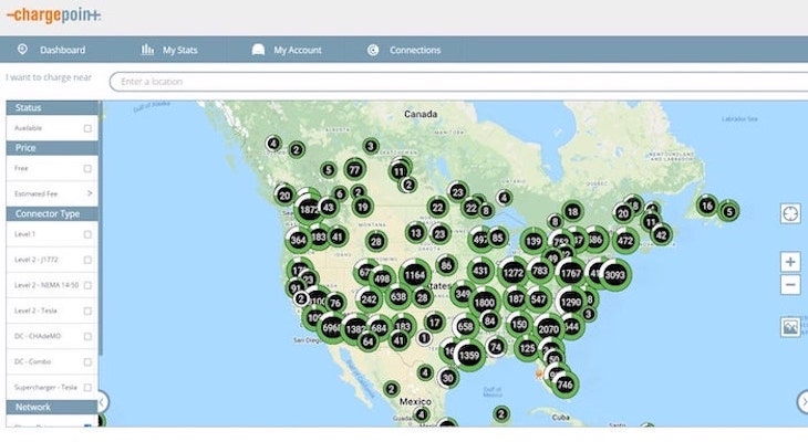 ChargePoint centers on the US map