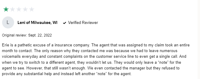 1-star Erie review about claims length