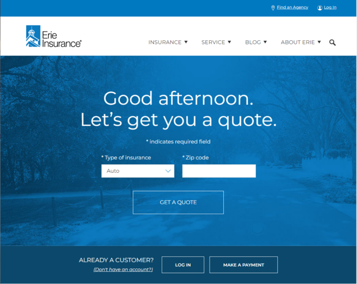 Screenshot of Erie Insurance home page