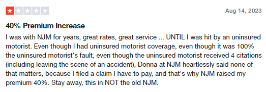 1-star customer review of NJM Insurance