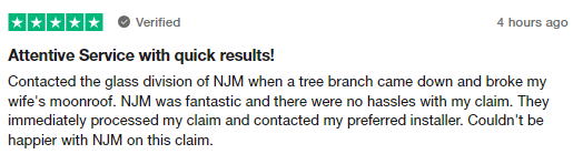 5-star customer review of NJM claims processing