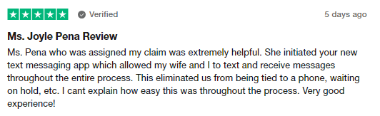 5-star customer review of NJM claims processing