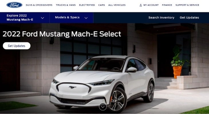 Screenshot of the Ford Mustang Mach-E homepage
