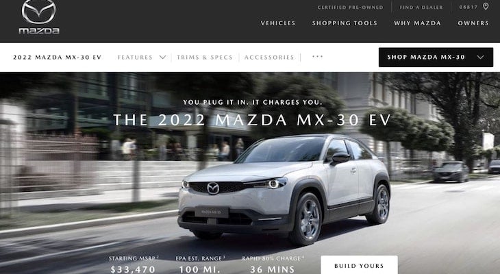 Mazda MX 30 website screenshot