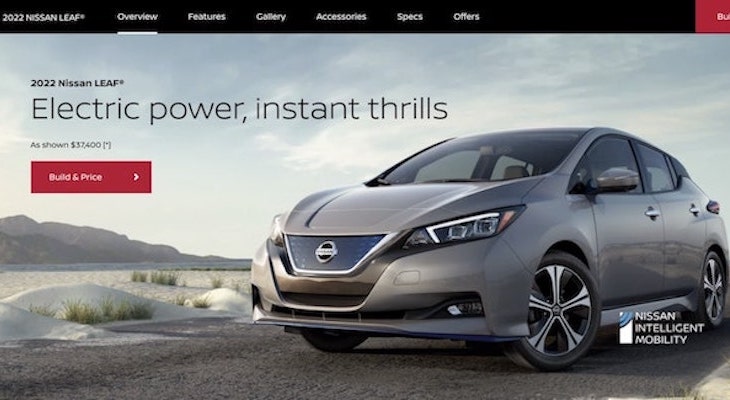 Nissan LEAF website screenshot