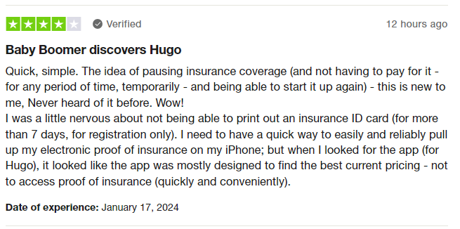 4-star customer review of Hugo