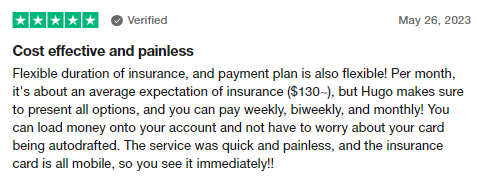 5-star customer review of Hugo Insurance