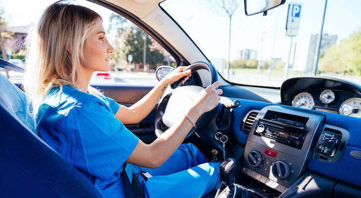 Job title car insurance: nurse driving a car