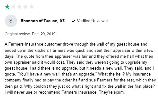 1-star review of Farmers claims process