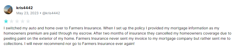 1-star review of Farmers Insurance