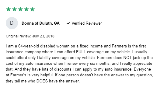 5-star review of Farmers Insurance