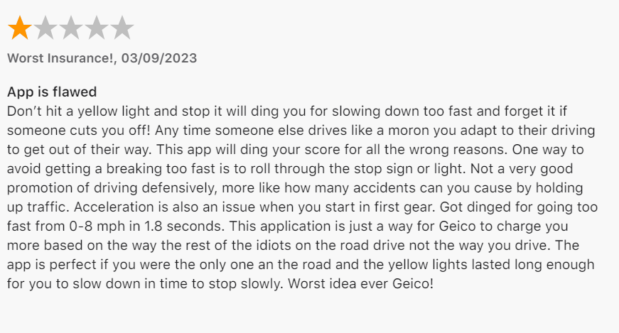 1-star review of DriveEasy app on app store