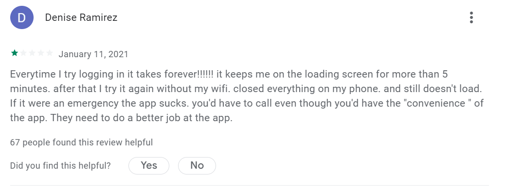1-star review of GEICO's mobile app