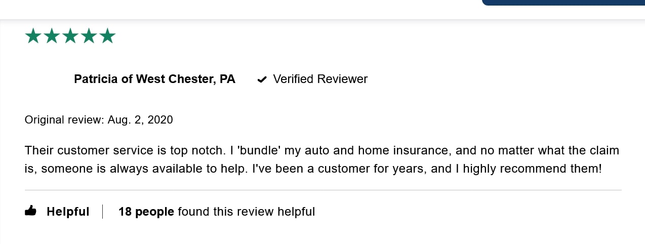 5-star review of AAA customer service