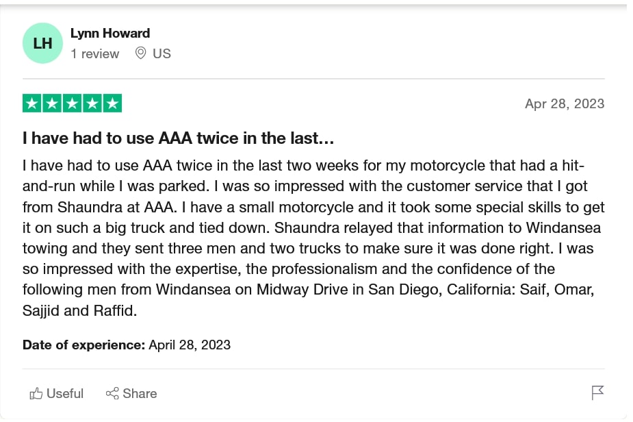 5-star review of AAA on Trustpilot