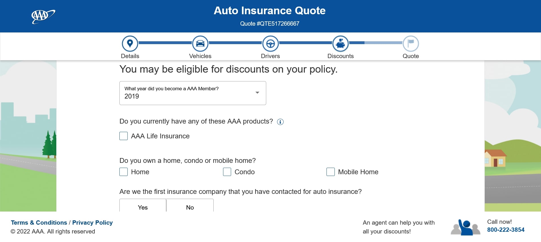 AAA quote page for discounts